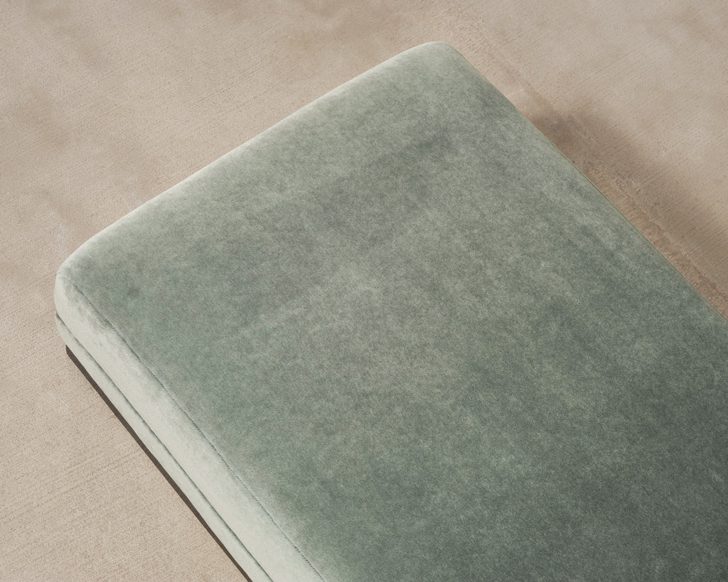 Modern Sage Green Mohair Chaise Longue Daybed on Ebonized Base