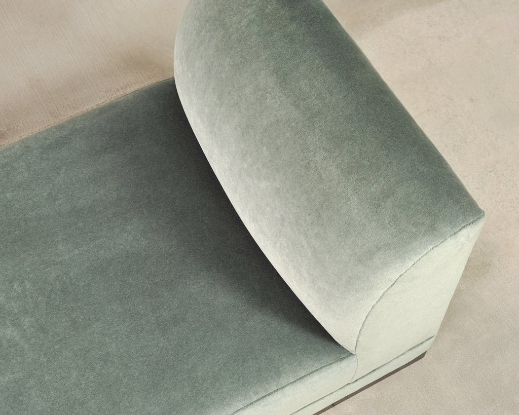 Modern Sage Green Mohair Chaise Longue Daybed on Ebonized Base