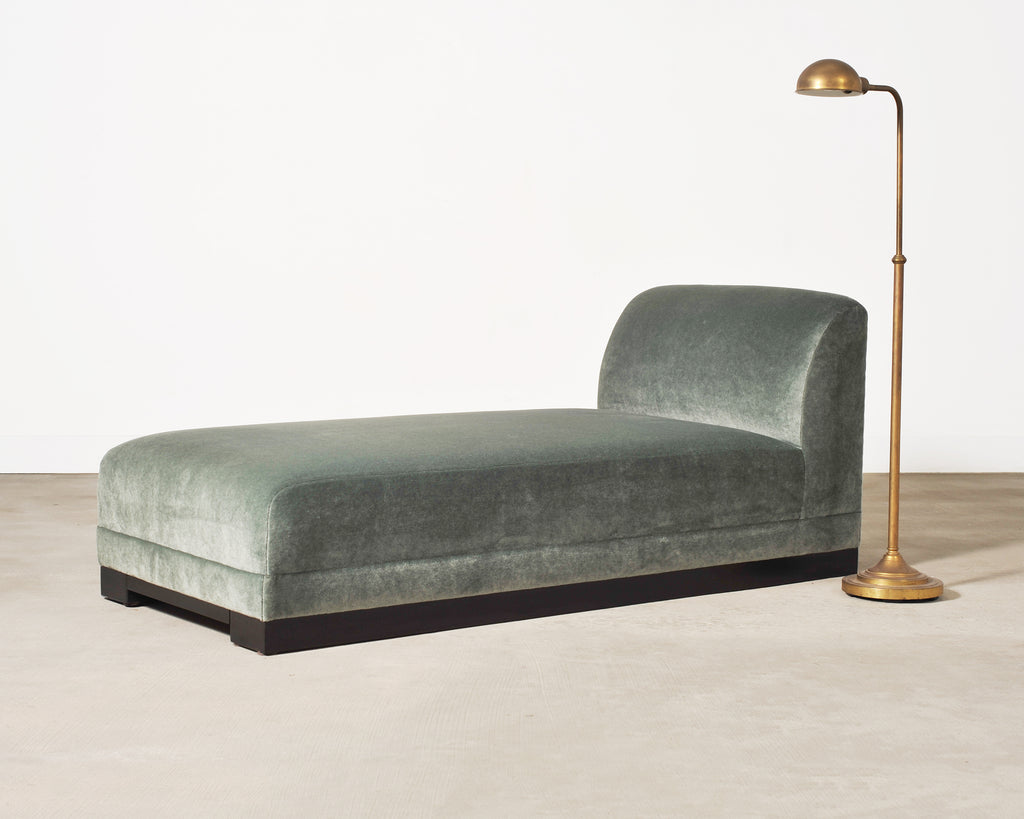 Modern Sage Green Mohair Chaise Longue Daybed on Ebonized Base