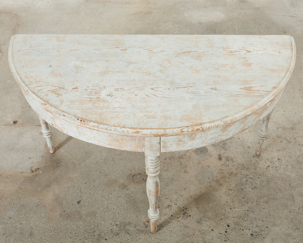 Pair of Swedish Gustavian Style Painted Pine Demilune Consoles