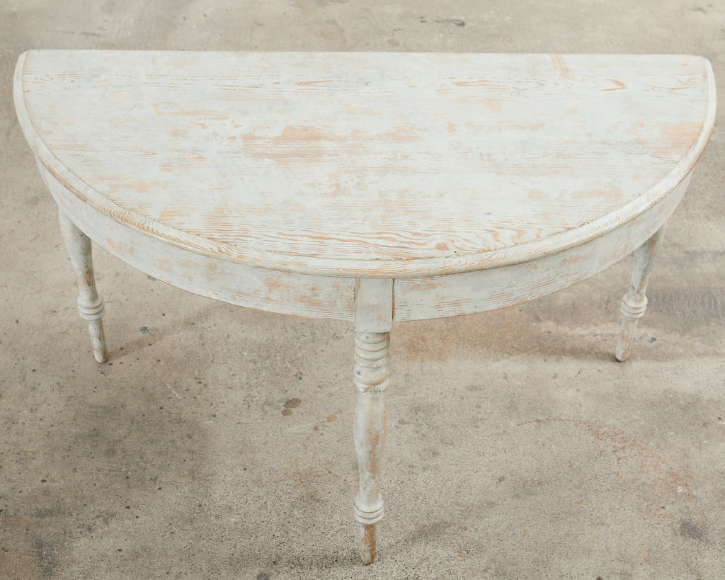 Pair of Swedish Gustavian Style Painted Pine Demilune Consoles