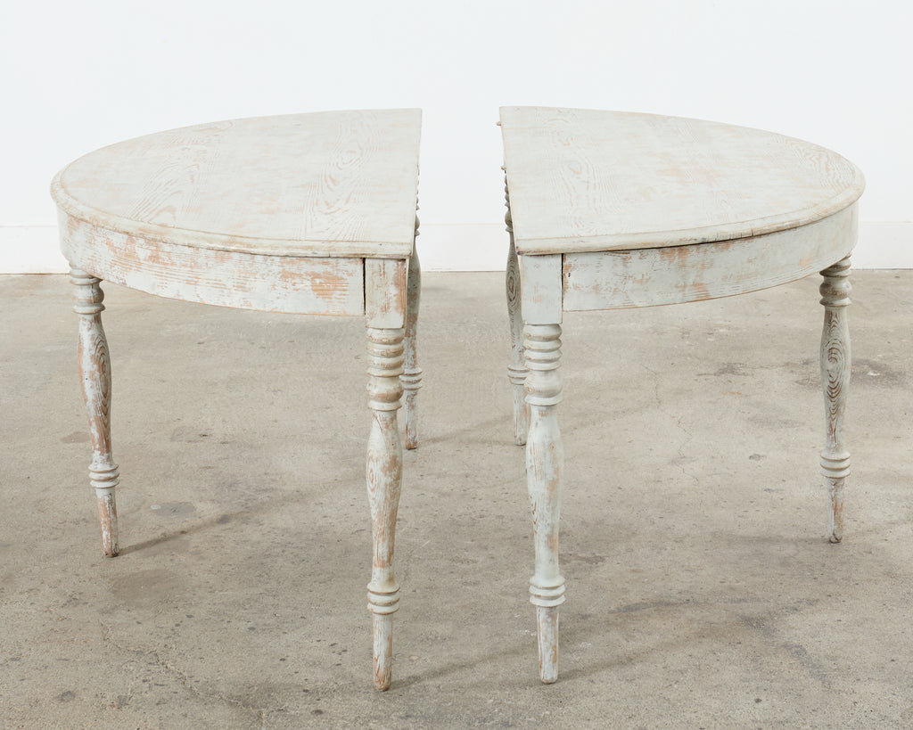 Pair of Swedish Gustavian Style Painted Pine Demilune Consoles