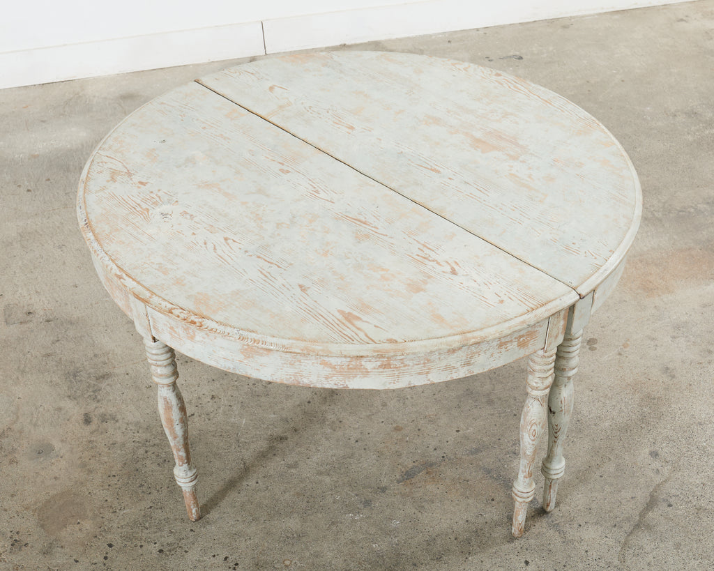 Pair of Swedish Gustavian Style Painted Pine Demilune Consoles