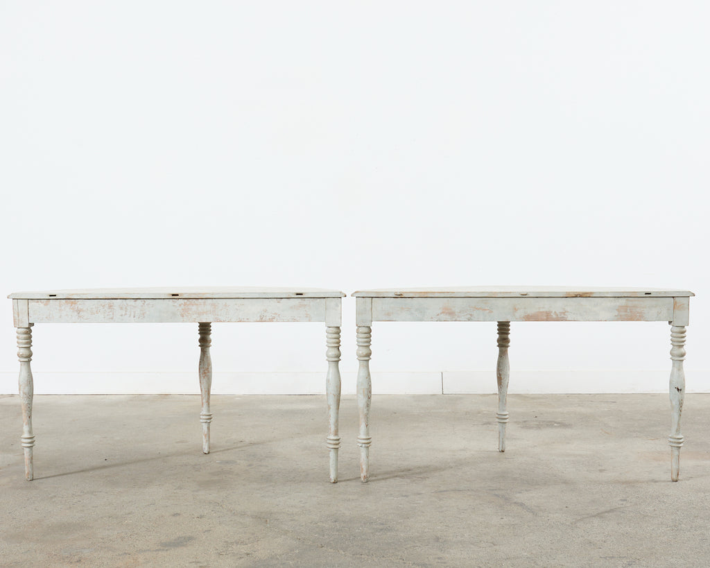 Pair of Swedish Gustavian Style Painted Pine Demilune Consoles