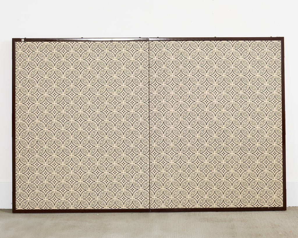 Japanese Showa Two Panel Screen Pair of Tethered Hawks