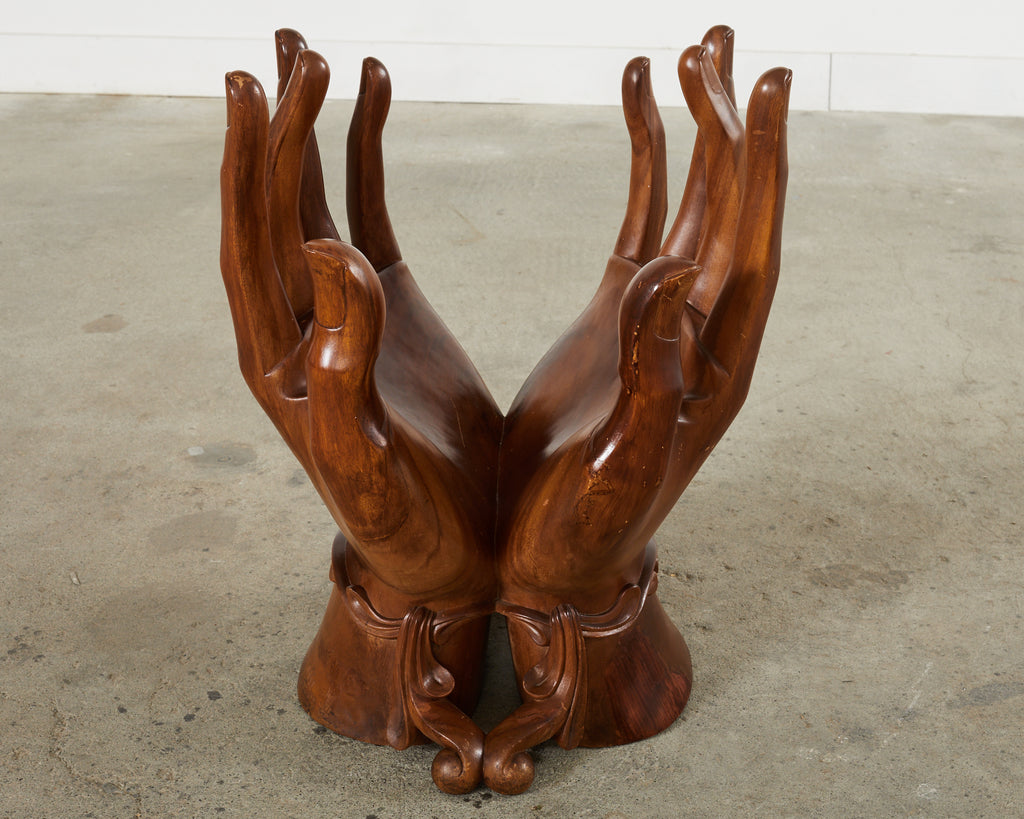 Pedro Friedeberg Style Two Hands Carved Walnut Drink Table