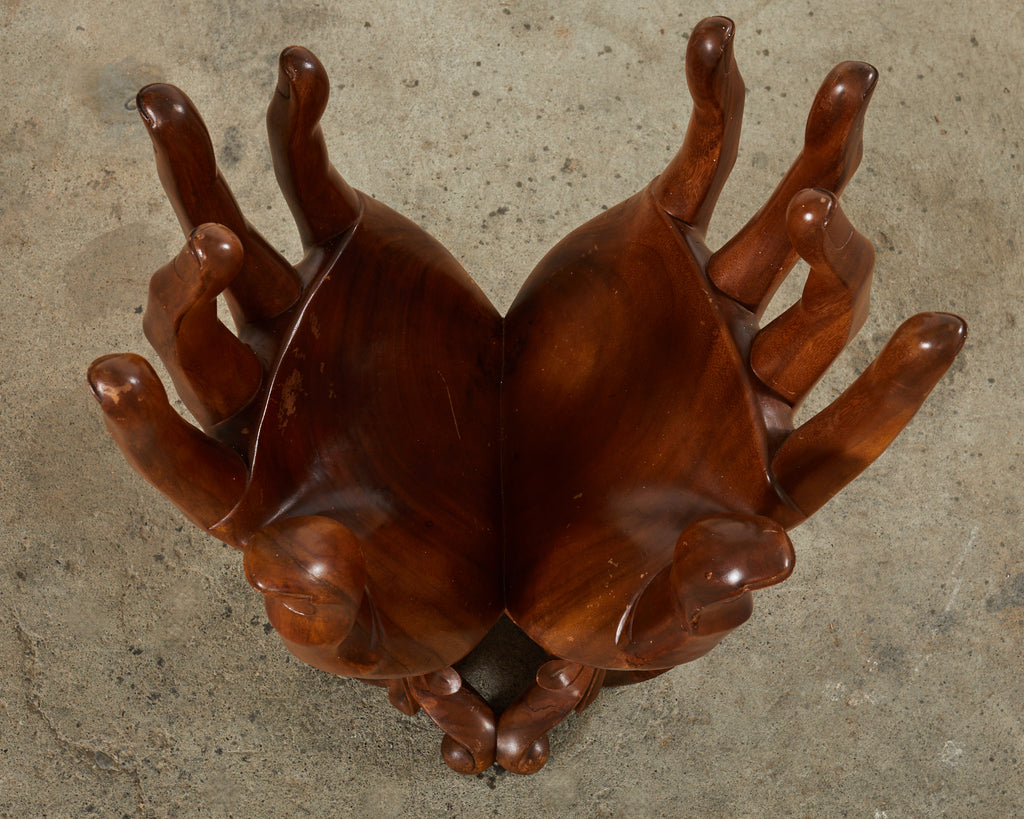 Pedro Friedeberg Style Two Hands Carved Walnut Drink Table