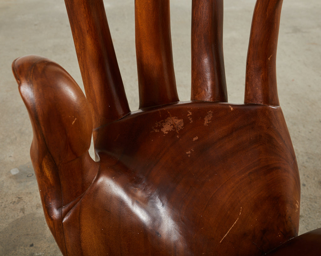 Pedro Friedeberg Style Two Hands Carved Walnut Drink Table