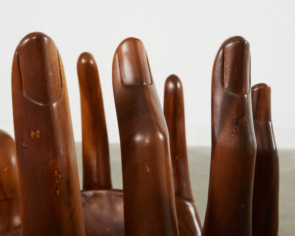 Pedro Friedeberg Style Two Hands Carved Walnut Drink Table