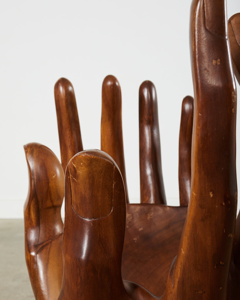 Pedro Friedeberg Style Two Hands Carved Walnut Drink Table