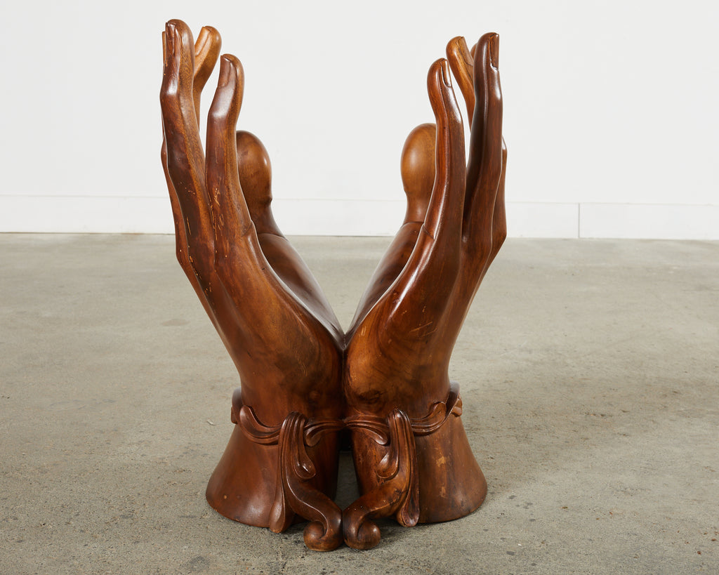 Pedro Friedeberg Style Two Hands Carved Walnut Drink Table