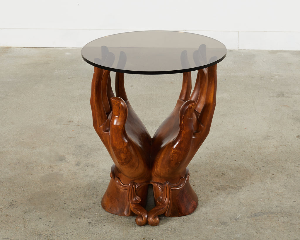 Pedro Friedeberg Style Two Hands Carved Walnut Drink Table