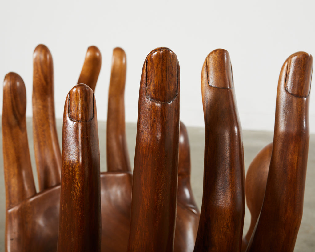 Pedro Friedeberg Style Two Hands Carved Walnut Drink Table