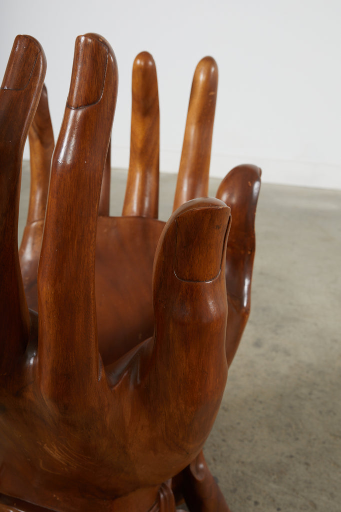 Pedro Friedeberg Style Two Hands Carved Walnut Drink Table