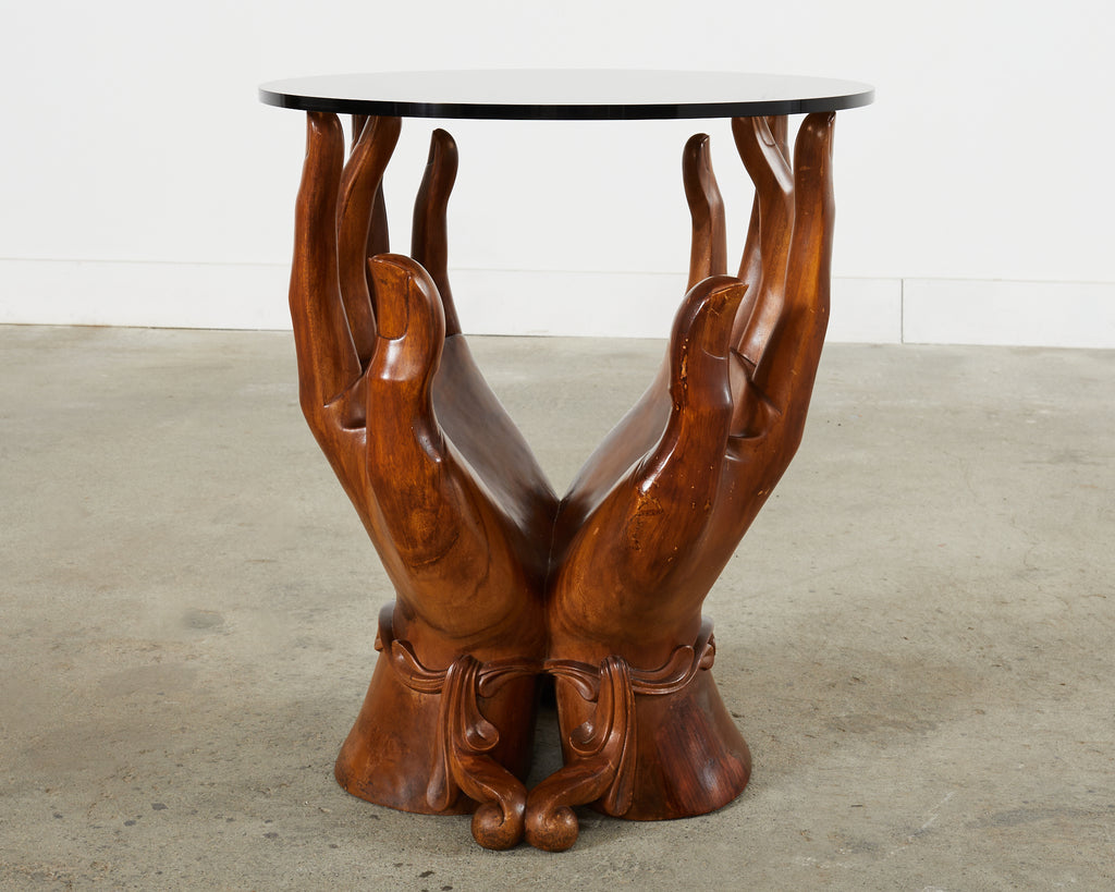 Pedro Friedeberg Style Two Hands Carved Walnut Drink Table
