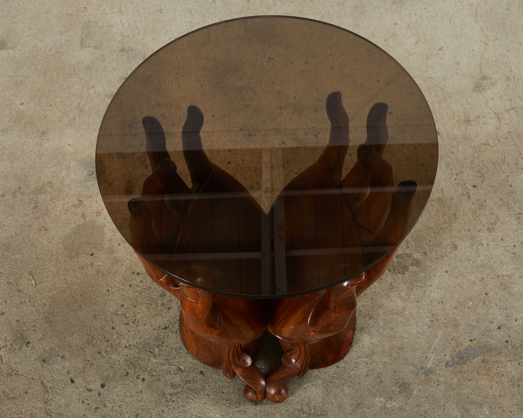 Pedro Friedeberg Style Two Hands Carved Walnut Drink Table