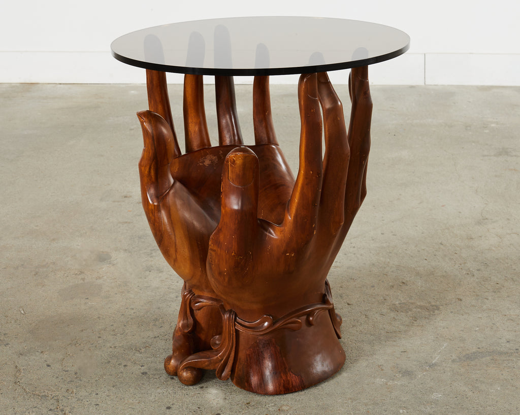 Pedro Friedeberg Style Two Hands Carved Walnut Drink Table