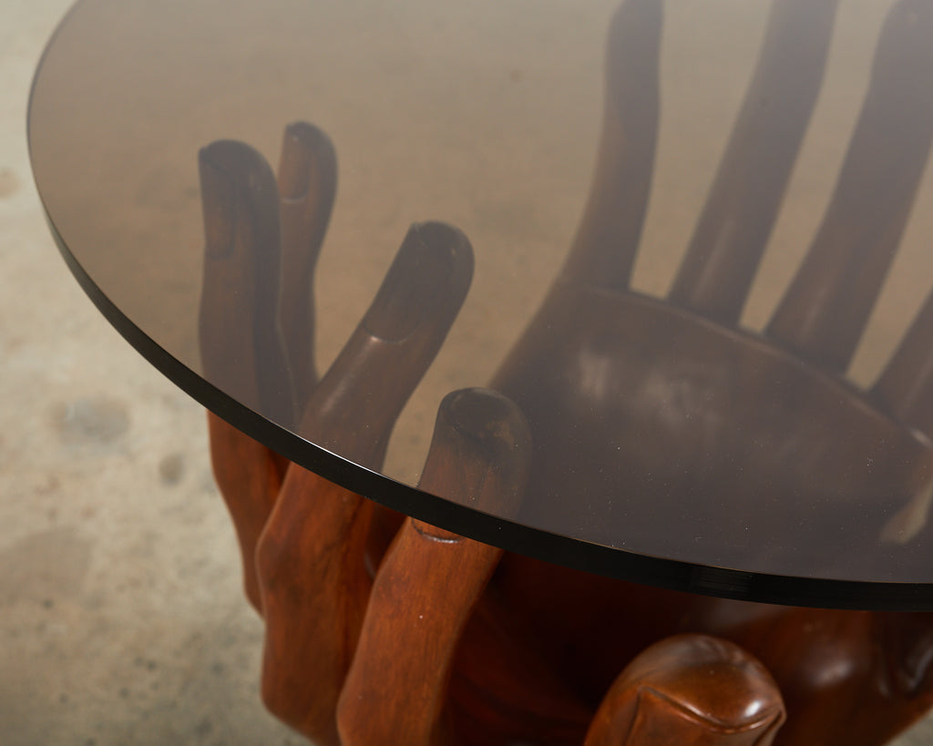 Pedro Friedeberg Style Two Hands Carved Walnut Drink Table