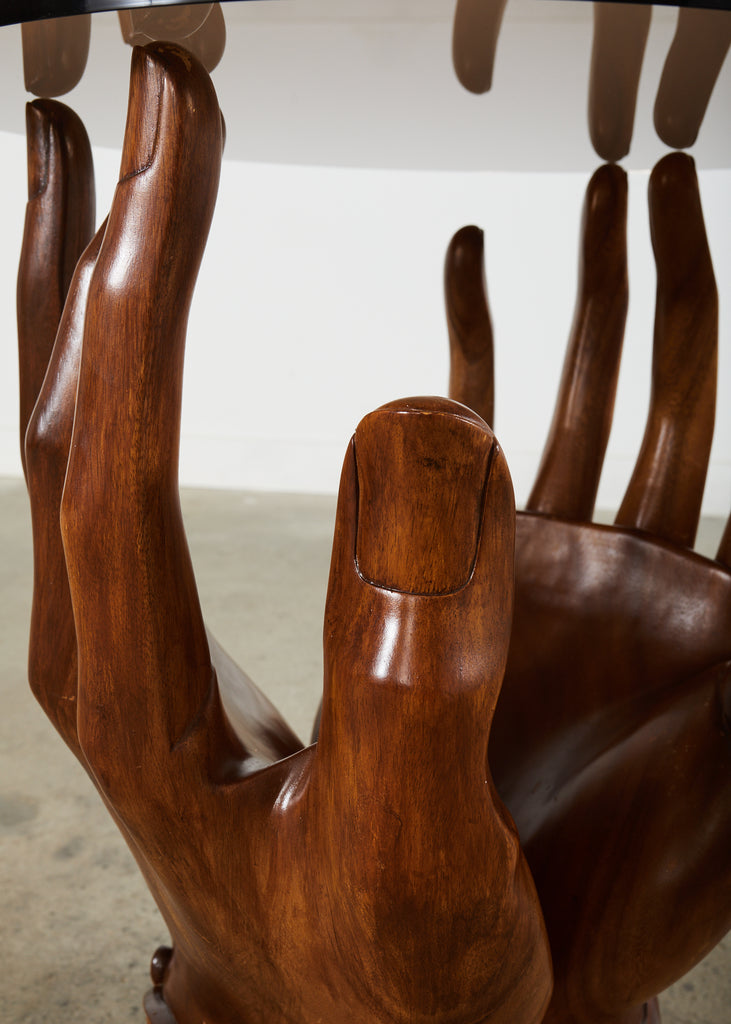 Pedro Friedeberg Style Two Hands Carved Walnut Drink Table