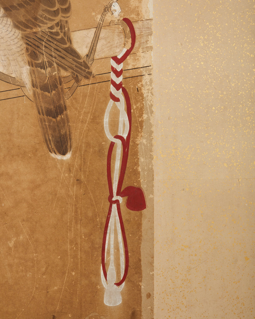 Japanese Edo Two Panel Screen Birds of Prey Hawks