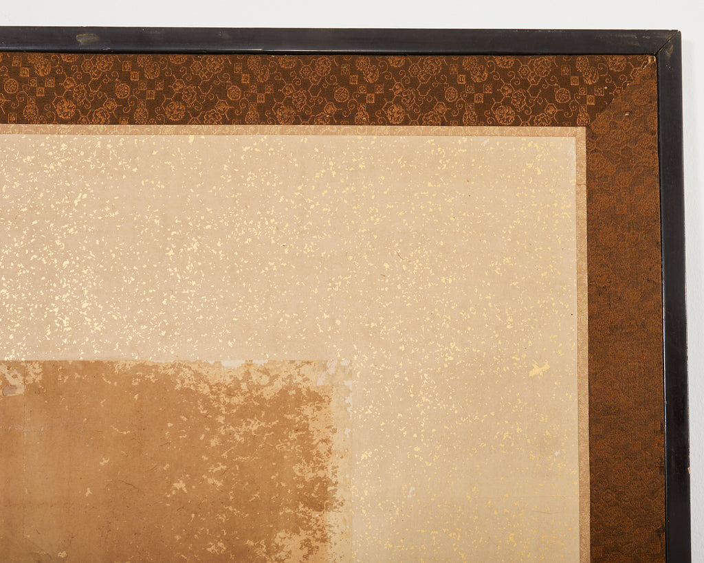 Japanese Edo Two Panel Screen Birds of Prey Hawks