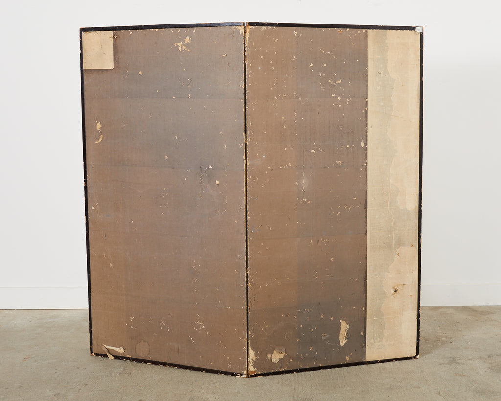 Japanese Edo Two Panel Screen Birds of Prey Hawks