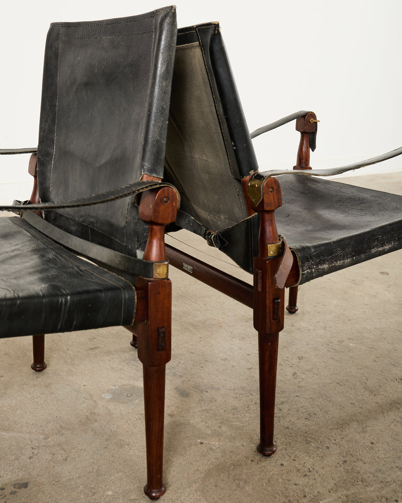 Pair of Hayat Bros. Leather Campaign Safari Chairs & Ottoman