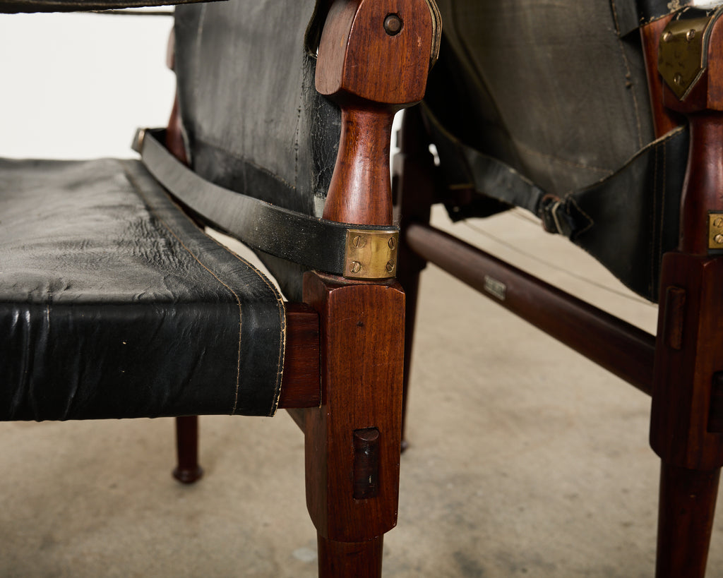 Pair of Hayat Bros. Leather Campaign Safari Chairs & Ottoman