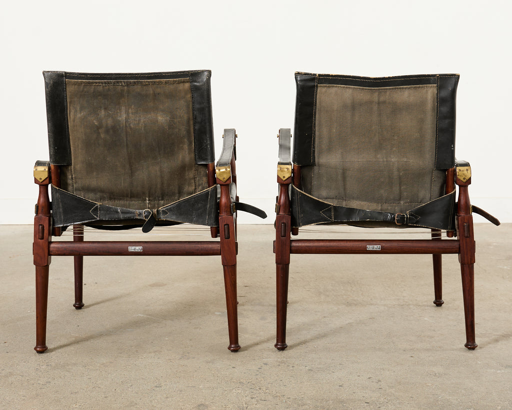 Pair of Hayat Bros. Leather Campaign Safari Chairs & Ottoman