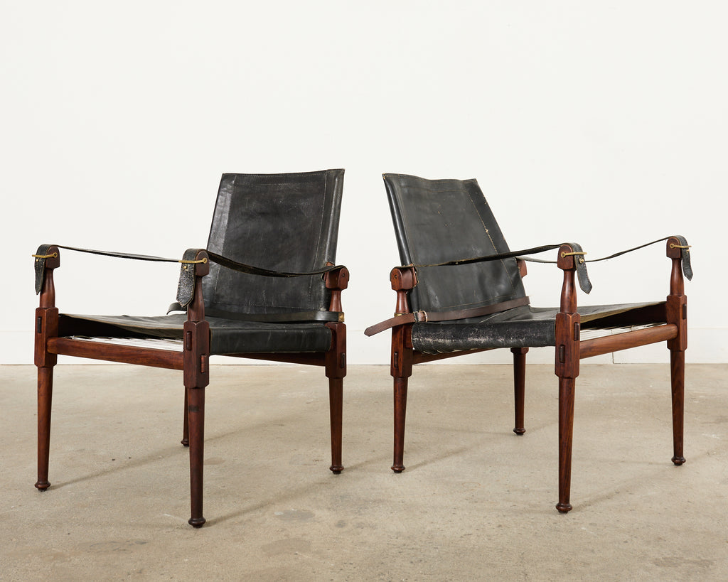 Pair of Hayat Bros. Leather Campaign Safari Chairs & Ottoman