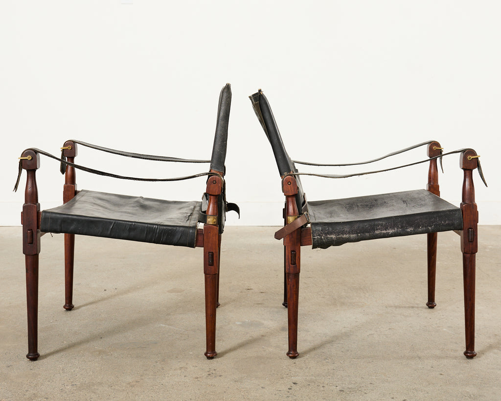 Pair of Hayat Bros. Leather Campaign Safari Chairs & Ottoman