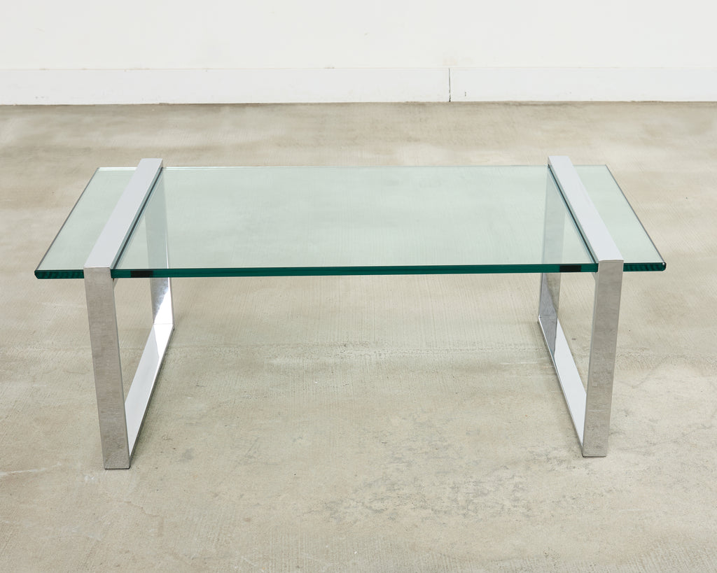 Charles Hollis Jones Chrome Glass "Box" Coffee Table