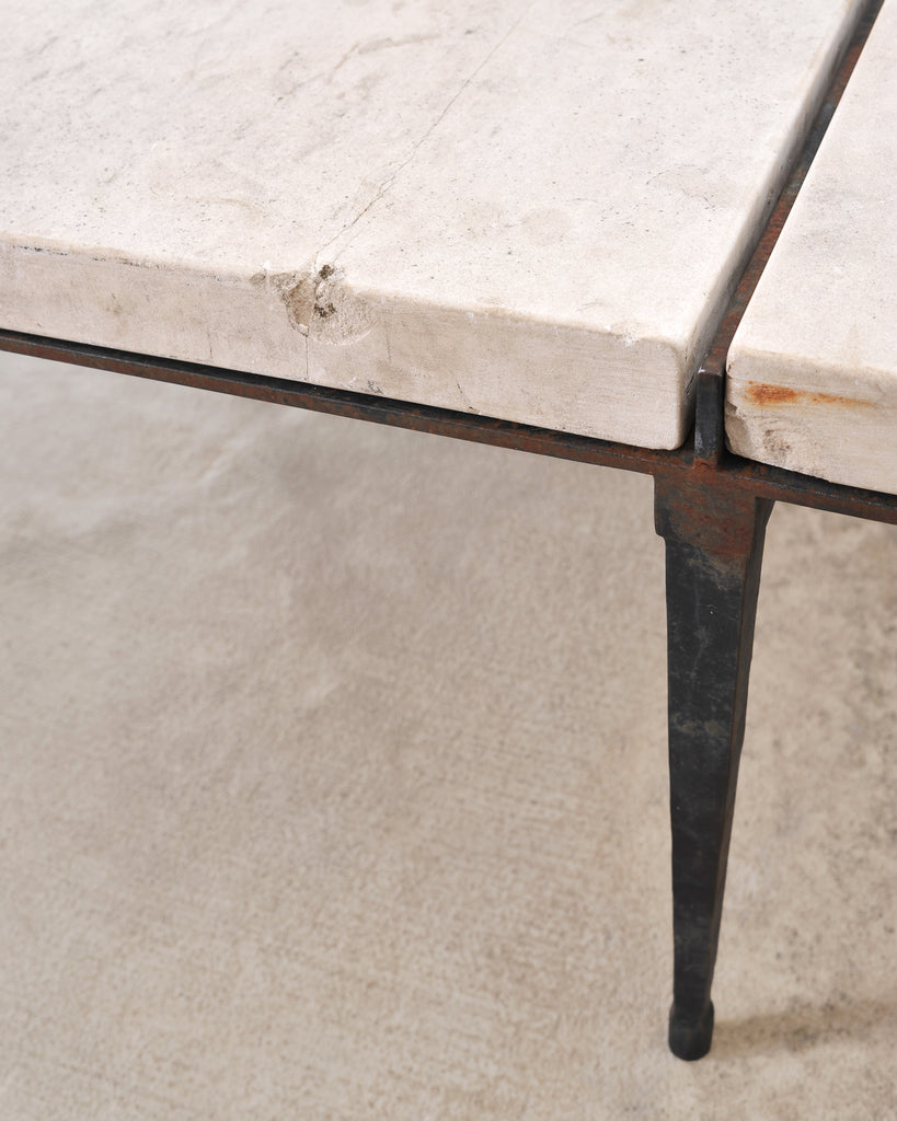 Holly Hunt Rue de Seine Limestone and Iron Cocktail Table 5 Ft
