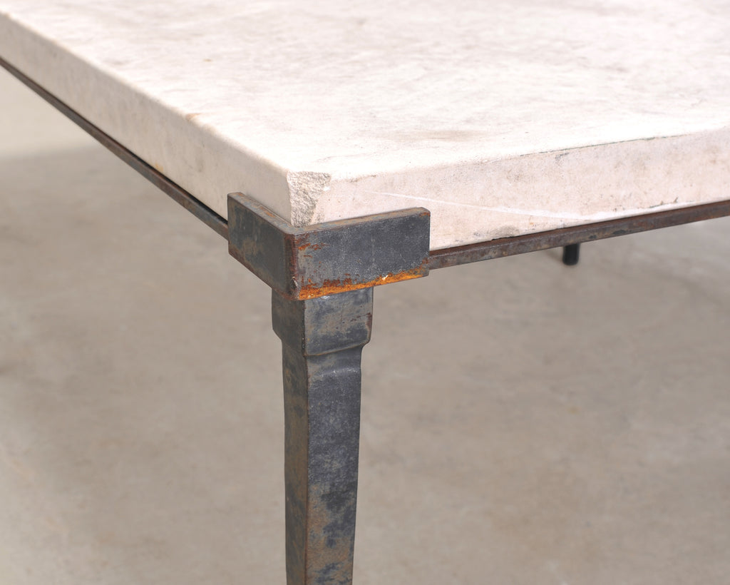 Holly Hunt Rue de Seine Limestone and Iron Cocktail Table 5 Ft