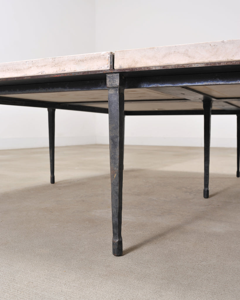 Holly Hunt Rue de Seine Limestone and Iron Cocktail Table 5 Ft