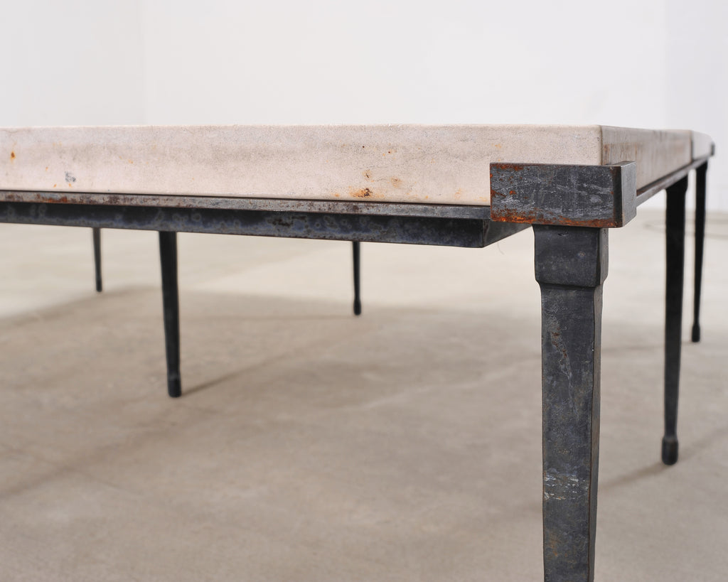 Holly Hunt Rue de Seine Limestone and Iron Cocktail Table 5 Ft