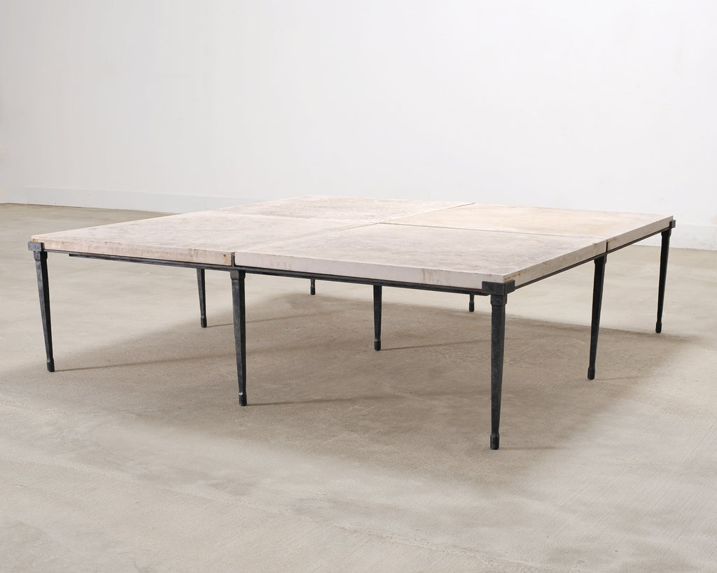Holly Hunt Rue de Seine Limestone and Iron Cocktail Table 5 Ft