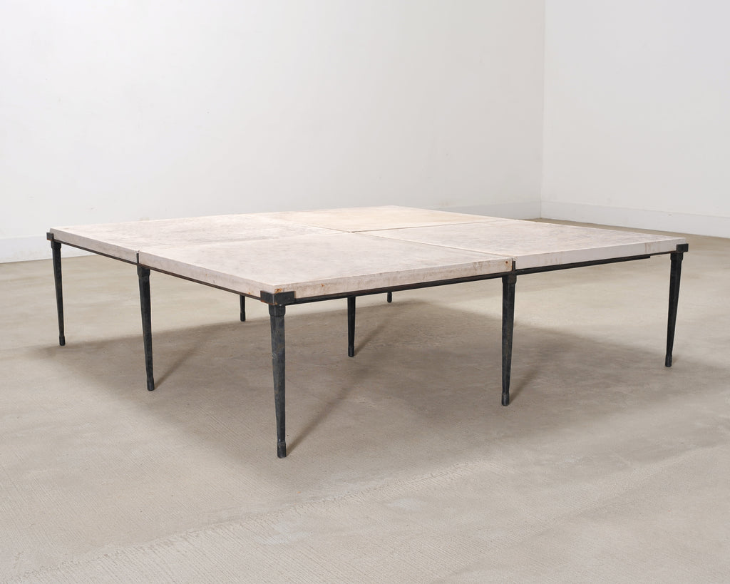 Holly Hunt Rue de Seine Limestone and Iron Cocktail Table 5 Ft
