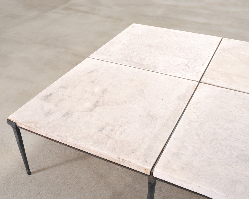 Holly Hunt Rue de Seine Limestone and Iron Cocktail Table 5 Ft