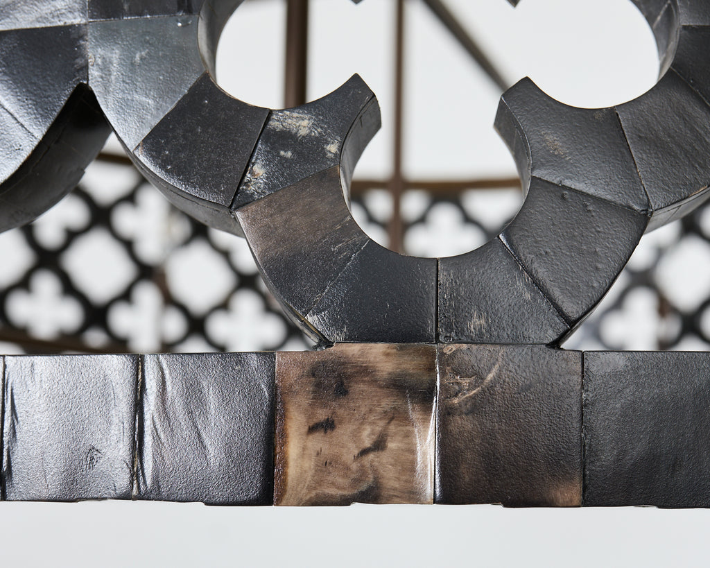 Monumental Horn Veneer Quatrefoil Ten Light Drum Chandelier