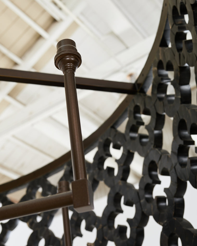 Monumental Horn Veneer Quatrefoil Ten Light Drum Chandelier