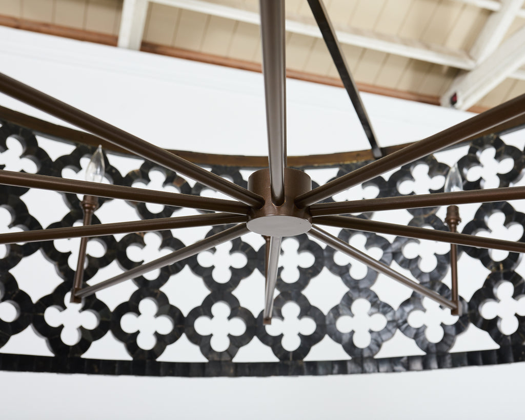 Monumental Horn Veneer Quatrefoil Ten Light Drum Chandelier