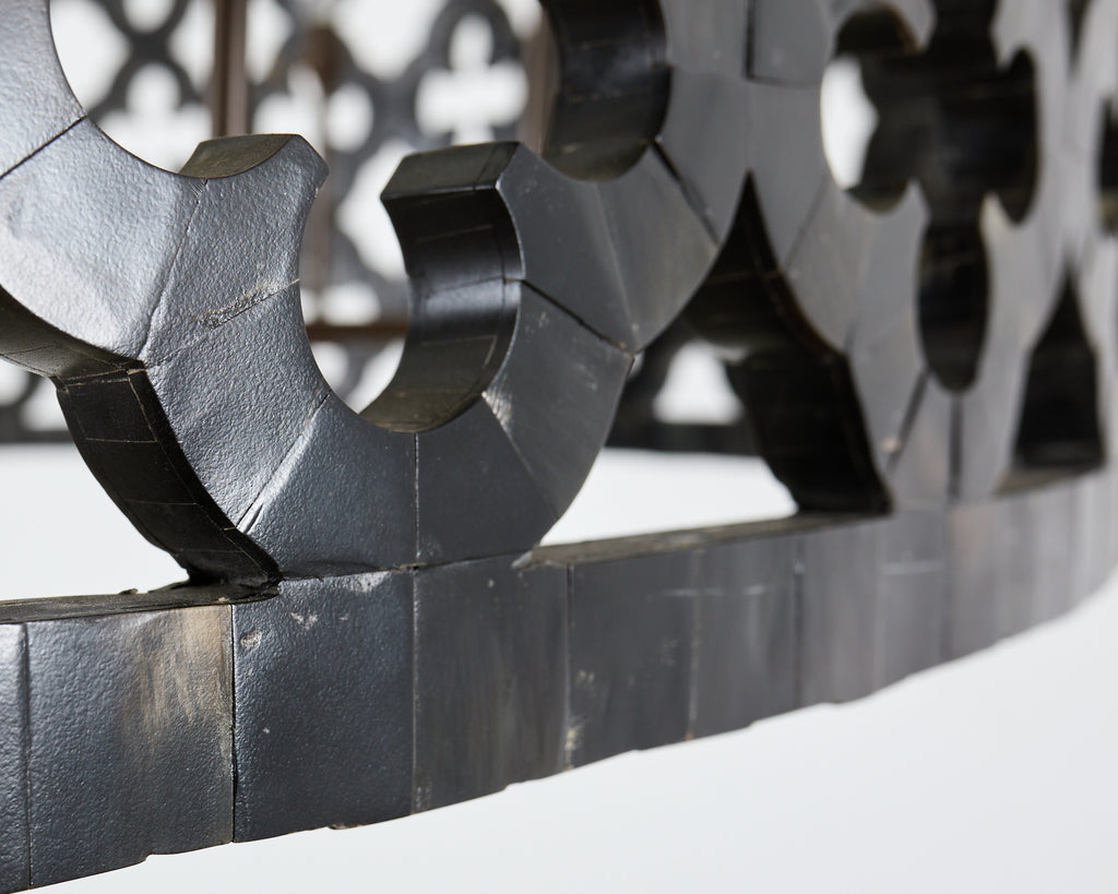 Monumental Horn Veneer Quatrefoil Ten Light Drum Chandelier