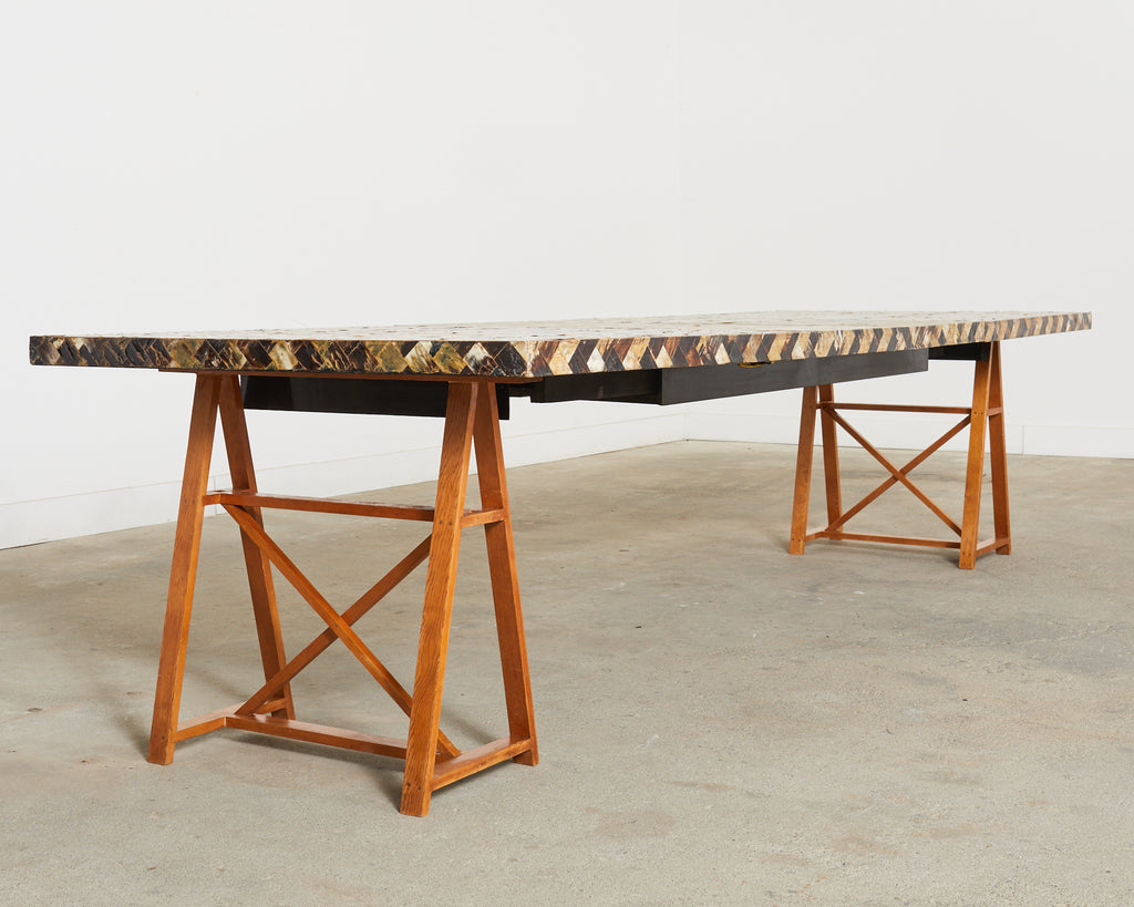 Tessellated Horn Dining Table with Leaves Designed by Thomas Britt