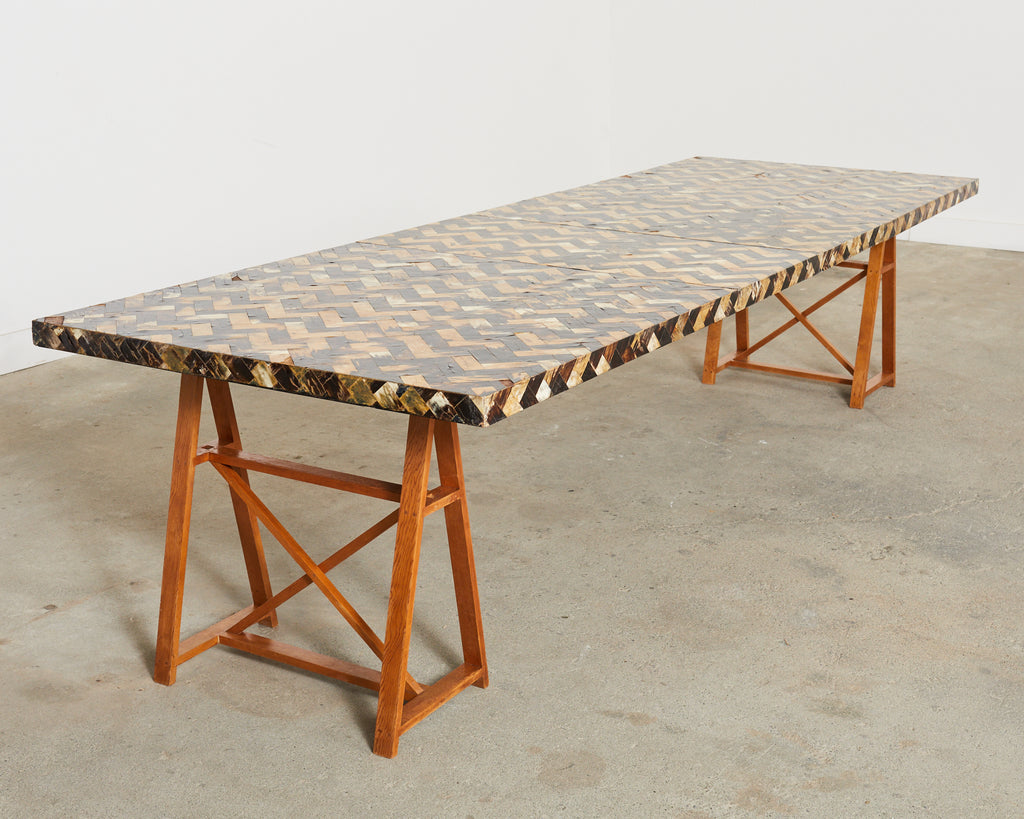 Tessellated Horn Dining Table with Leaves Designed by Thomas Britt