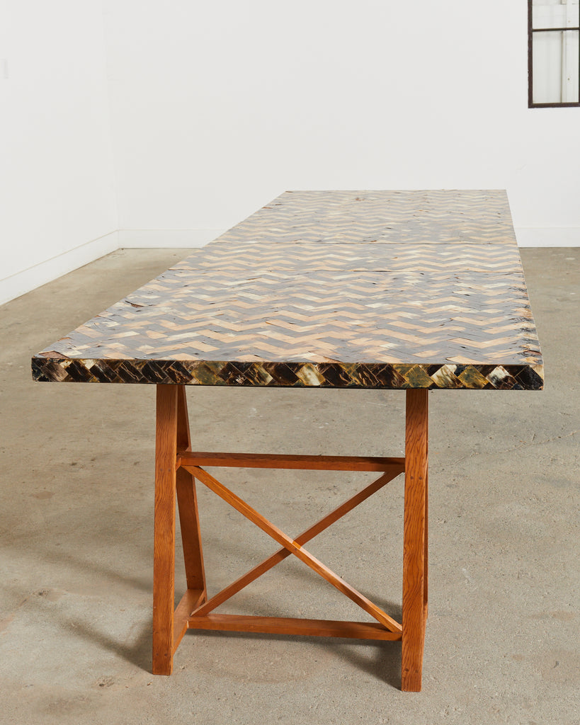 Tessellated Horn Dining Table with Leaves Designed by Thomas Britt