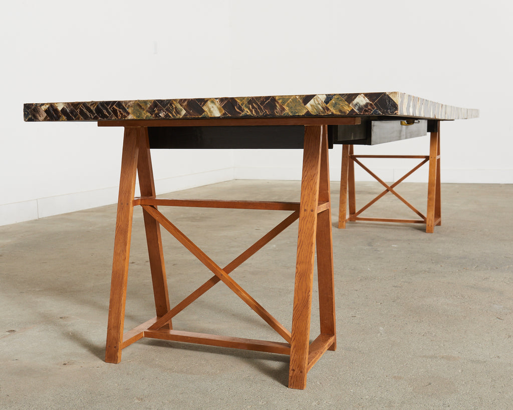 Tessellated Horn Dining Table with Leaves Designed by Thomas Britt
