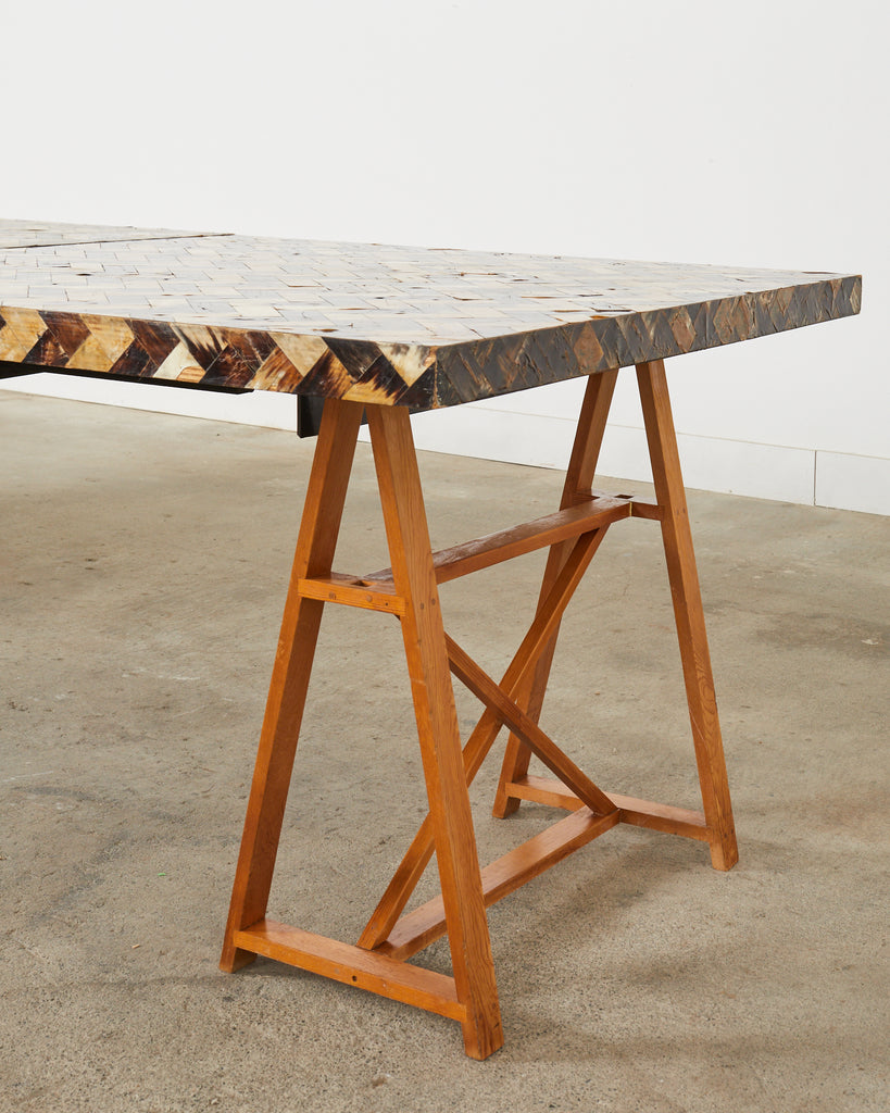 Tessellated Horn Dining Table with Leaves Designed by Thomas Britt