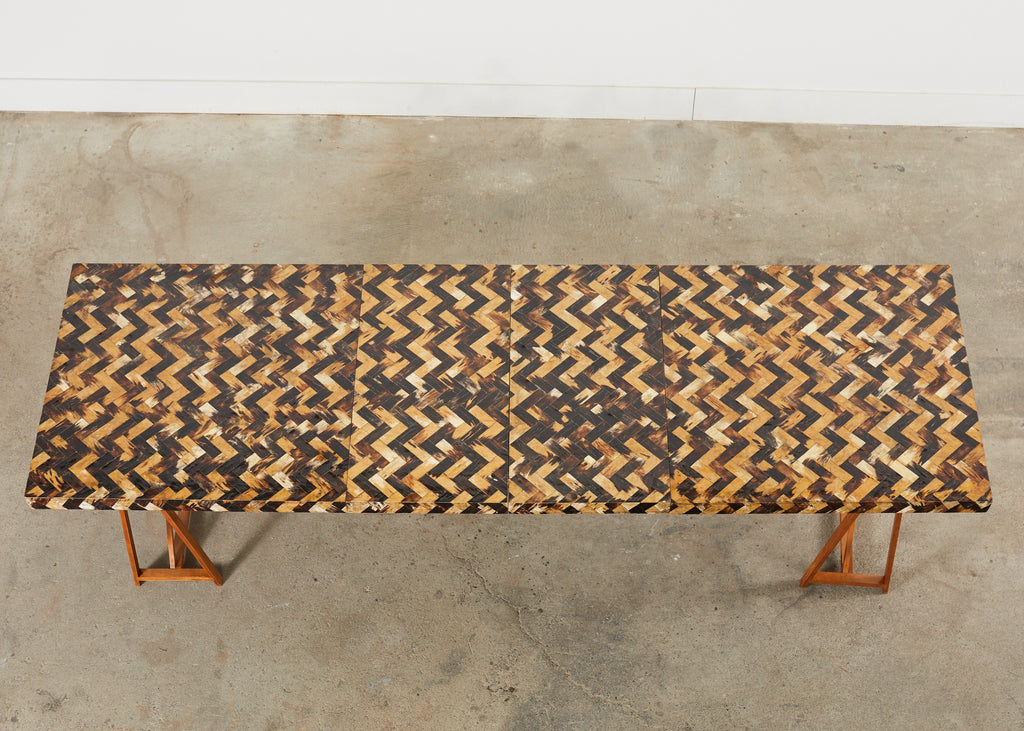 Tessellated Horn Dining Table with Leaves Designed by Thomas Britt