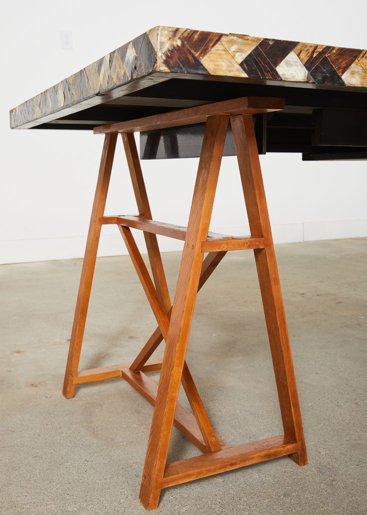 Tessellated Horn Dining Table with Leaves Designed by Thomas Britt